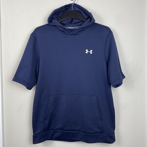 Under Armour Baseball Hoodie Mens Large Navy Blue Fleece Loose Short Sleeve READ